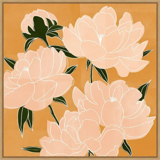 Modern Peonies I by Emma Scarvey 22-in. W x 22-in. H. Canvas Wall Art Print Framed in Natural {1}