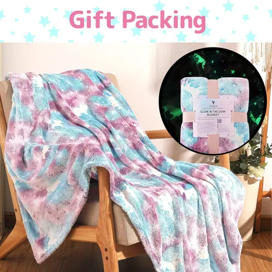 VUDECO Glow in The Dark Blanket for Kids 50 x 60 inches Purple {6}