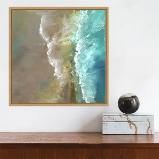 Aerial Coast III by Sheila Finch 16-in. W x 16-in. H. Canvas Wall Art Print Framed in Natural {5}