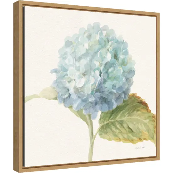 Floursack Florals V Blue Hydrangea Crop by Danhui Nai 16-in. W x 16-in. H. Canvas Wall Art Print Framed in Natural {2}