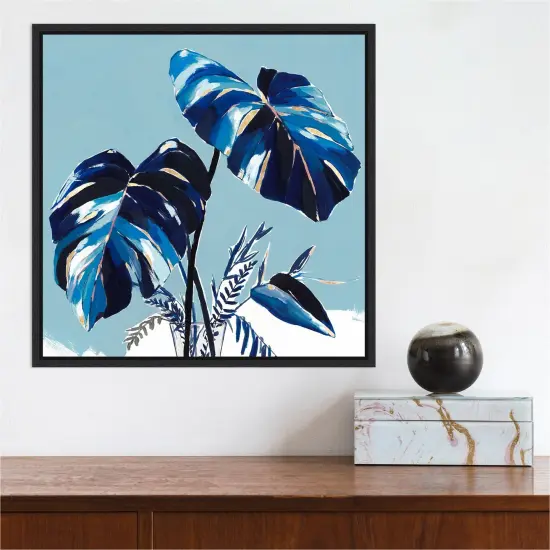Villa Palms II (Blue Monstera) by Isabelle Z 16-in. W x 16-in. H. Canvas Wall Art Print Framed in Black {5}