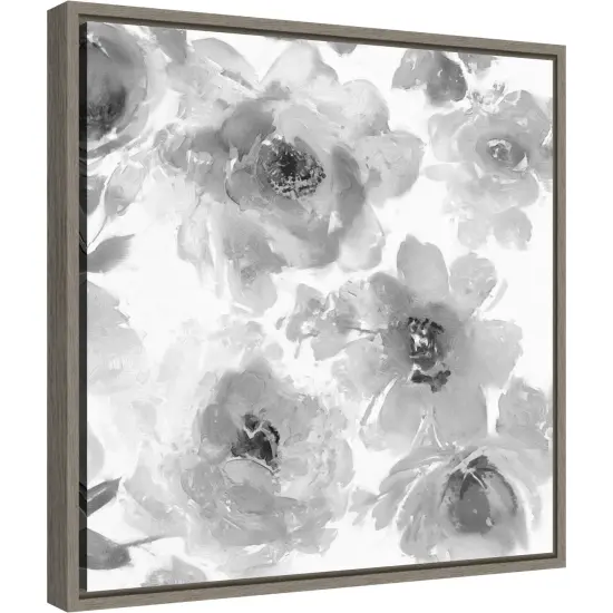 Springtime Black and White Flowers by Kelsey Morris 16-in. W x 16-in. H. Canvas Wall Art Print Framed in Grey {2}