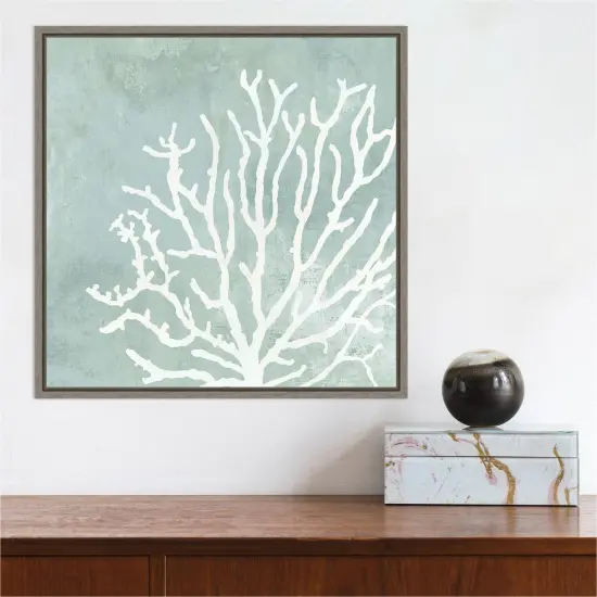 Sea Crown II (Coral) by Aimee Wilson 16-in. W x 16-in. H. Canvas Wall Art Print Framed in Grey {5}