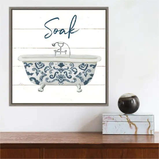 Cottage Bath II by Wild Apple Portfolio 16-in. W x 16-in. H. Canvas Wall Art Print Framed in Grey {5}