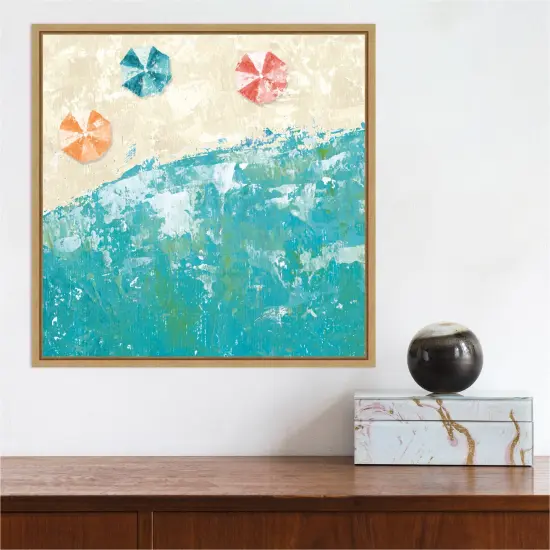 Beach Days by Sarah Adams 16-in. W x 16-in. H. Canvas Wall Art Print Framed in Natural {5}