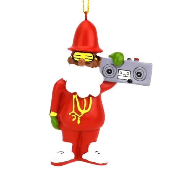 80's Hip Hop Dark Tone Santa Resin Christmas Ornament {1}
