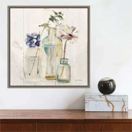 Blossoms on Birch III by Cheri Blum 16-in. W x 16-in. H. Canvas Wall Art Print Framed in Grey {5}