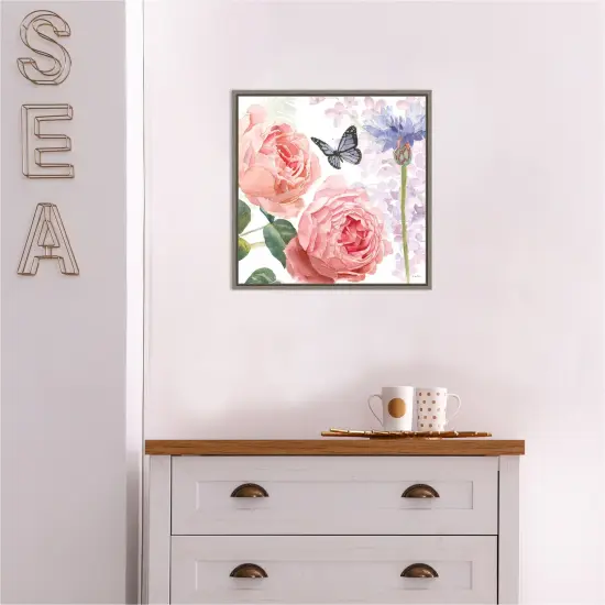 Boho Bouquet II (Butterfly Floral) by James Wiens 16-in. W x 16-in. H. Canvas Wall Art Print Framed in Grey {5}