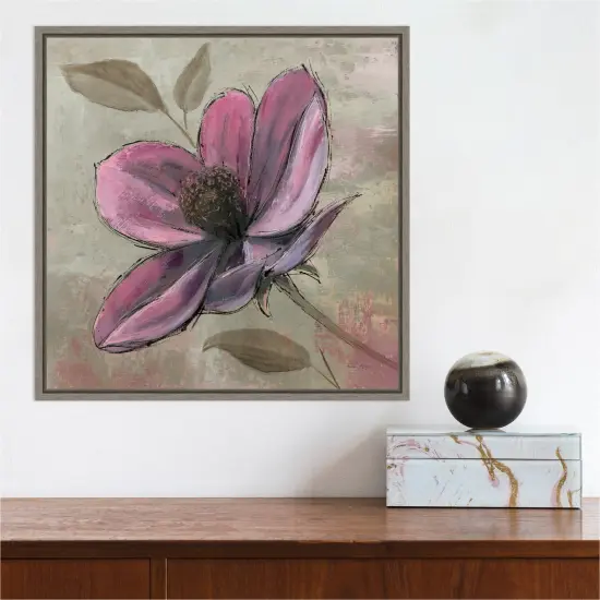Plum Floral III by Emily Adams 16-in. W x 16-in. H. Canvas Wall Art Print Framed in Grey {5}