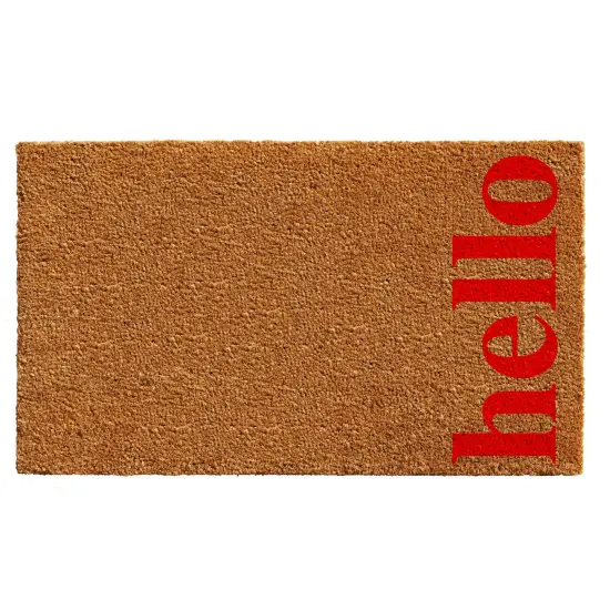 Vetical Hello Doormat Natural/red {1}
