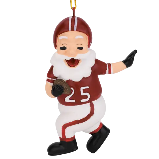 Touchdown Santa Christmas Sports Football Ornament (Dark Red & White) {1}