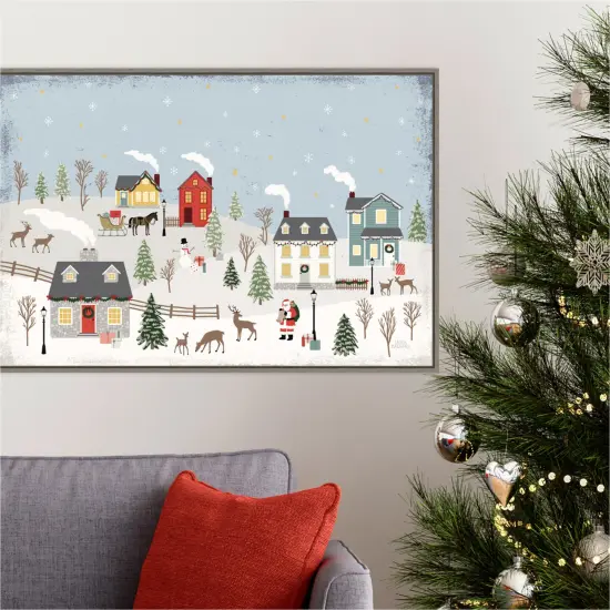 Christmas Village II Day by Laura Marshall 33-in. W x 23-in. H. Canvas Wall Art Print Framed in Grey {4}
