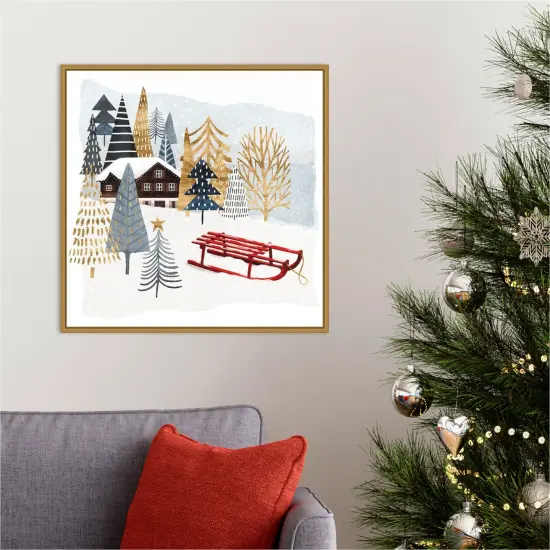 Christmas Chalet II by Victoria Borges 22-in. W x 22-in. H. Canvas Wall Art Print Framed in Gold {4}