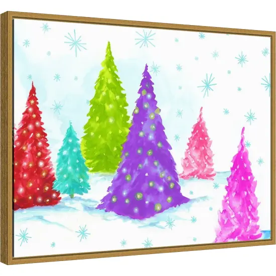 Magic Christmas Trees II by PI Studio 24-in. W x 18-in. H. Canvas Wall Art Print Framed in Gold {1}