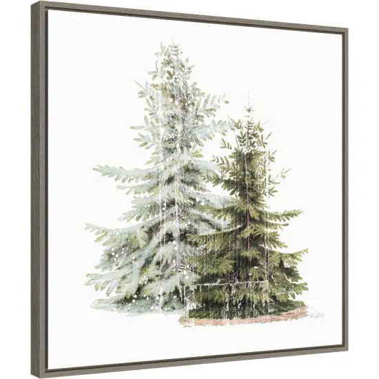 Vintage Wooded Holiday Trees in Snow by Katie Pertiet Canvas Wall Art Print Framed Grey {1}