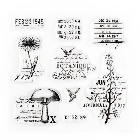 Botanique Vintage Style Small Clear Stamp Set 4x4 inch by Wintertime Crafts {1}