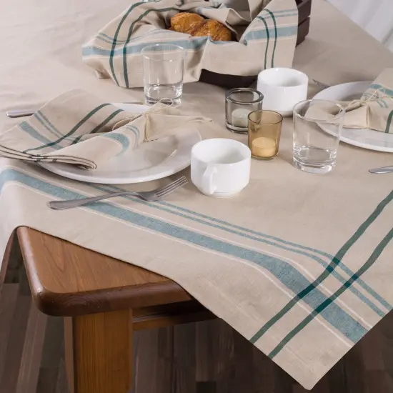 DII Teal French Stripe Tablecloth 70 Round {3}