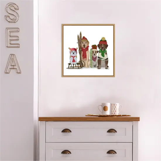 Christmas Dogs Winter Sports Fans by Fab Funky Canvas Wall Art Print Framed Natural {5}