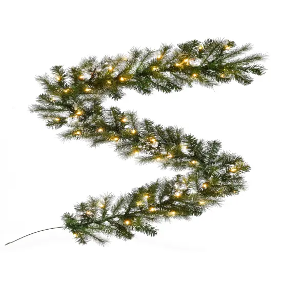 Perfect Holiday 6ft Pre-lit Snow Dusted Nulato Pine Garland With Silver Ornaments And Berry Clusters {1}