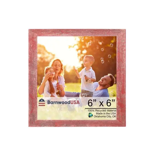 Rustic Farmhouse Standard 6 in. x 6 in. Tabletop Reclaimed Wood Picture Frame Red {1}