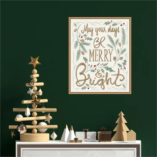 Merry and Bright Holly by Anne Tavoletti 16-in. W x 20-in. H. Canvas Wall Art Print Framed in Natural {4}