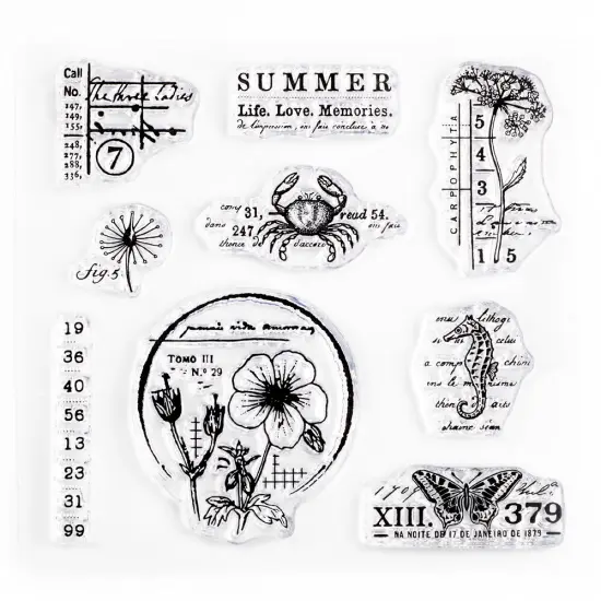 Summer Vintage Small Clear Stamps 4x4 inch by Wintertime Crafts {1}