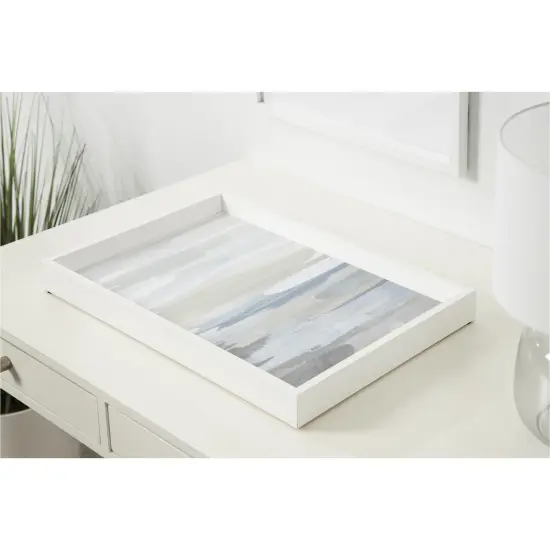 Amanti Art Decorative Wood Tray 13"x19" featuring 'Intuition Blue and Tan' by Jackie Hanson by Jackie Hanson Framed Art Print {5}