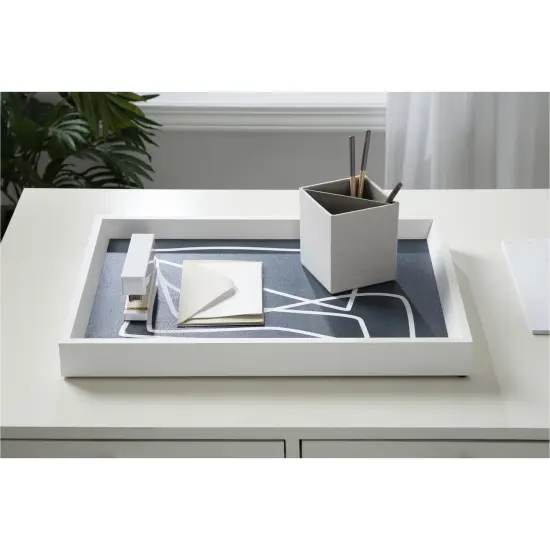 Amanti Art Decorative Wood Tray 13"x19" featuring 'Lines in Blue' by Beth Vassalo by Beth Vassalo Framed Art Print {1}