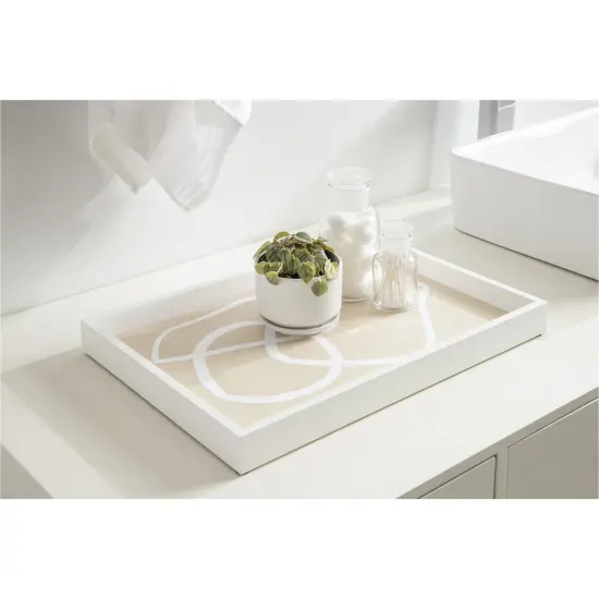 Amanti Art Decorative Wood Tray 13"x19" featuring 'Beige Lines III' by 1x Studio by 1x Studio Framed Art Print {1}