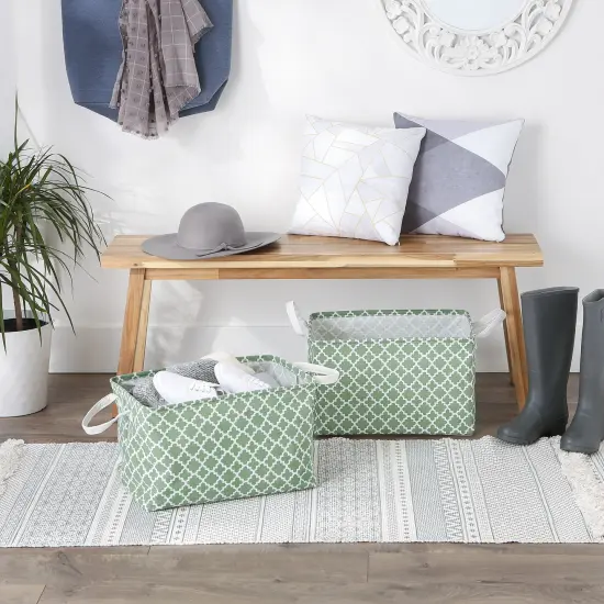 DII PE-Coated Cotton Polyester Laundry Bin Lattice Artichoke Green Rectangle Extra Large 12.5x17.5x10.5 (Set of 2) {6}