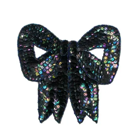 6" x 5 1/2" Bow Sequin Applique/Patch Black AB {1}