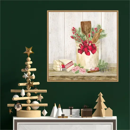 Christmas Kitchen I by Tara Reed 22-in. W x 22-in. H. Canvas Wall Art Print Framed in Natural {4}