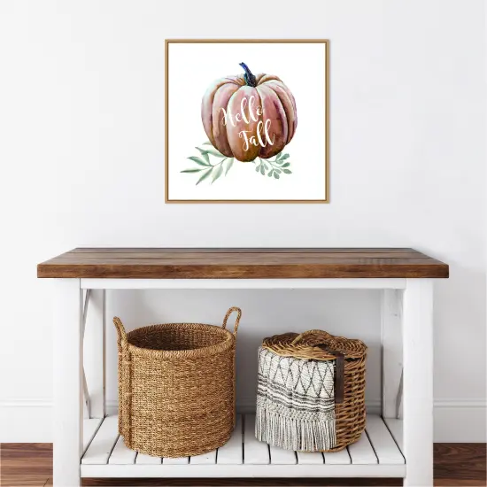 Hello Fall Pumpkin Watercolor by Amanti Art Portfolio 22-in. W x 22-in. H. Canvas Wall Art Print Framed in Natural {5}