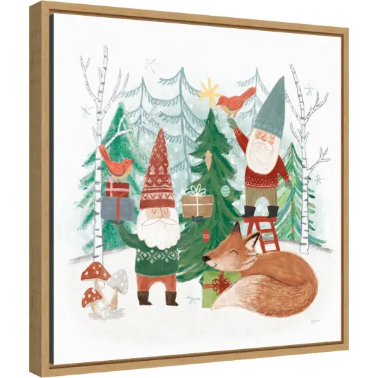 Woodland Gnomes I by Mary Urban 16-in. W x 16-in. H. Canvas Wall Art Print Framed in Natural {1}