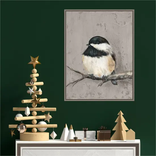 Winter Bird IV by Jade Reynolds 18-in. W x 24-in. H. Canvas Wall Art Print Framed in Grey {4}