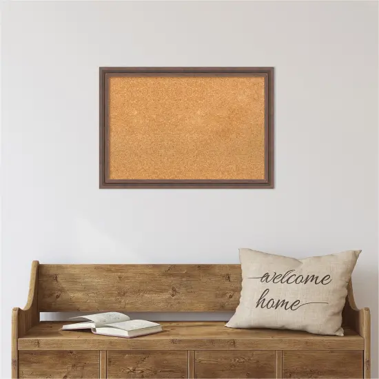 Natural Cork Board (26 in. x 18 in.), Distressed Rustic Brown Wood Frame - Bulletin Board, Organization Board, Pin Board {5}