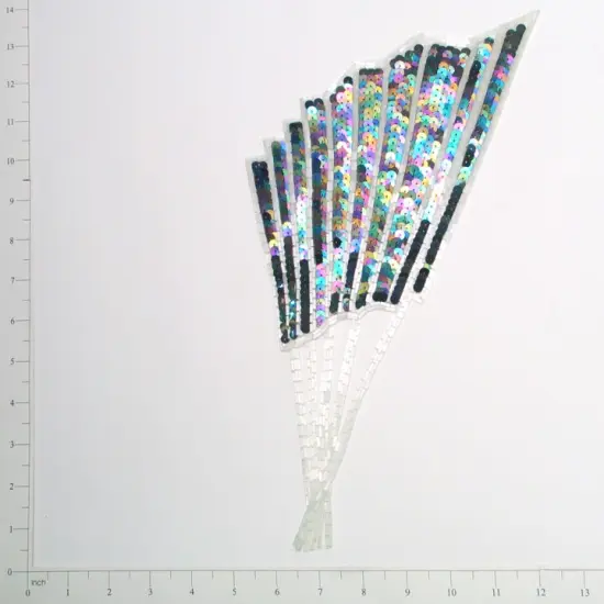 Designer Fan Sequin Applique/Patch Black AB {1}