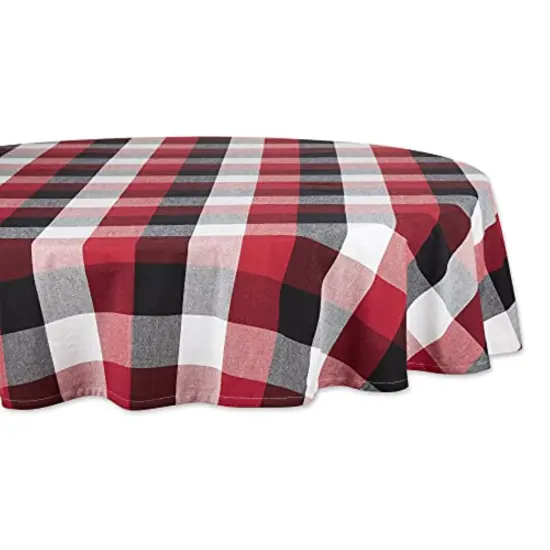 DII Cardinal Red Tri Color Check Tablecloth 70 Round {1}