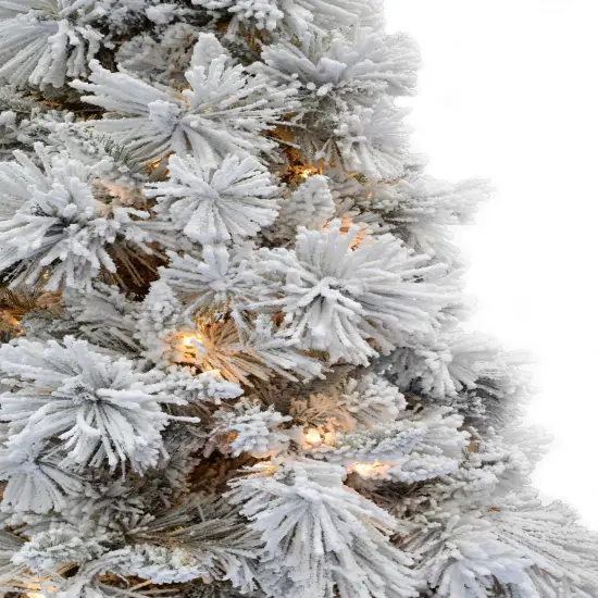 Perfect Holiday Pre-lit Slim Snow Flocked Atka Christmas Tree {5}