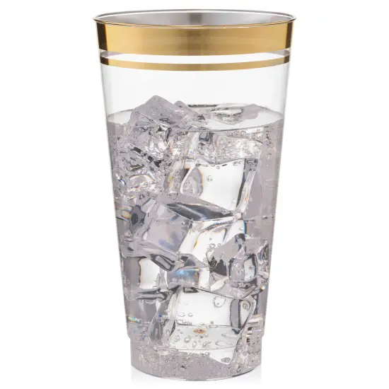 100 Pk 16 oz Clear Plastic Cups | Gold Rimmed Disposable Cups {2}