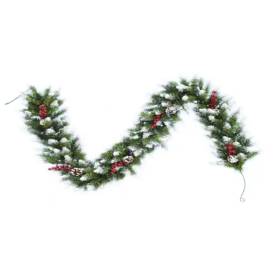 Perfect Holiday 6ft Snow Flocked Camdon Fir Garland With Pine Cones And Berry Clusters {1}