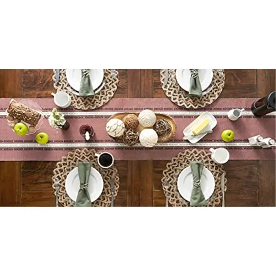 DII Clay Dobby Striped Fringe Ribbed Table Runner 14x108 {5}