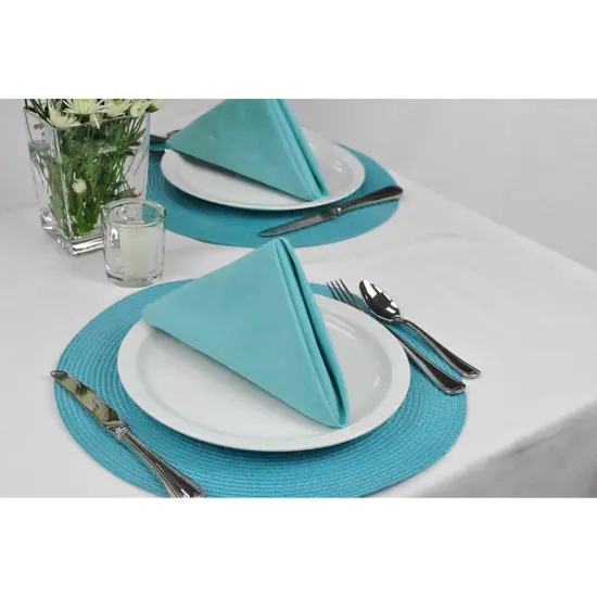 PLACEMAT ROUND PP WOVEN AQUA Set of 6 {3}