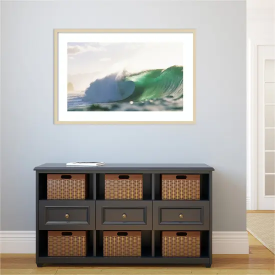 Hawaiian Green Wave At Pipeline by Design Pics Danita Delimont Wood Framed Wall Art Print 41 in. W x 28 in. H {4}