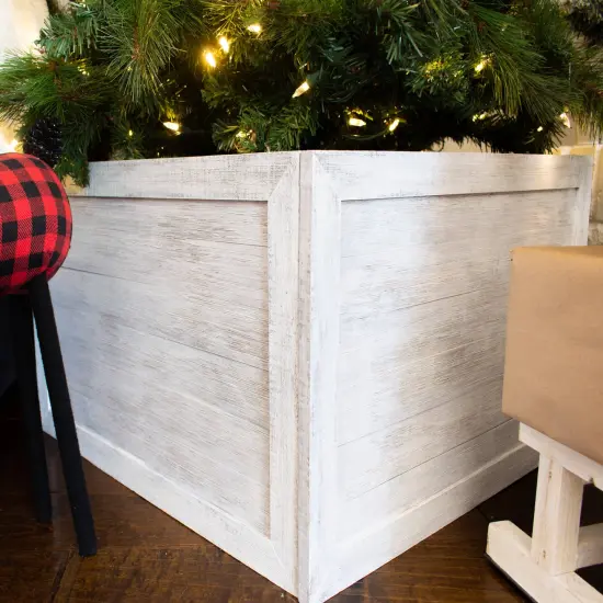Rustic Farmhouse Medium 22" Reclaimed Wooden Christmas Tree Box Collar Red {7}