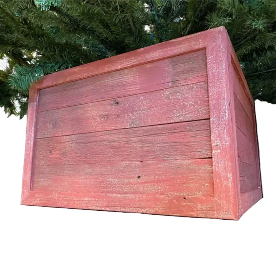 Rustic Farmhouse Large 27" Reclaimed Wooden Christmas Tree Box Collar Red {3}