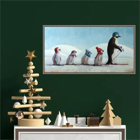 Ski School Penguins by Lucia Heffernan Canvas Wall Art Print Framed Grey {4}