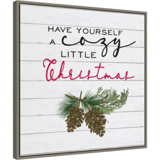 Cozy Christmas I-Pine cones by Hartworks Studio 22-in. W x 22-in. H. Canvas Wall Art Print Framed in Grey {1}