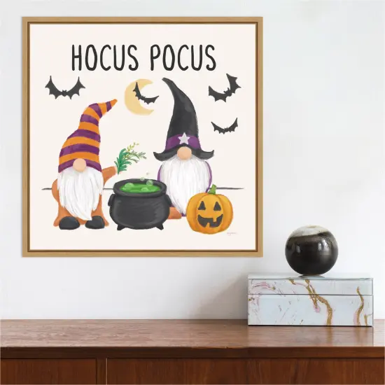 Halloween Gnomes II by Mary Urban 16-in. W x 16-in. H. Canvas Wall Art Print Framed in Natural {4}