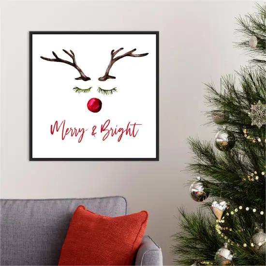 Reindeer Merry and Bright by Amanti Art Portfolio 22-in. W x 22-in. H. Canvas Wall Art Print Framed in Black {5}